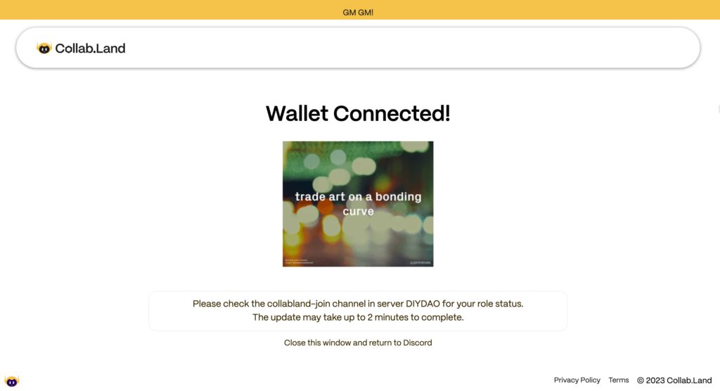 Wallet Connected!の画面