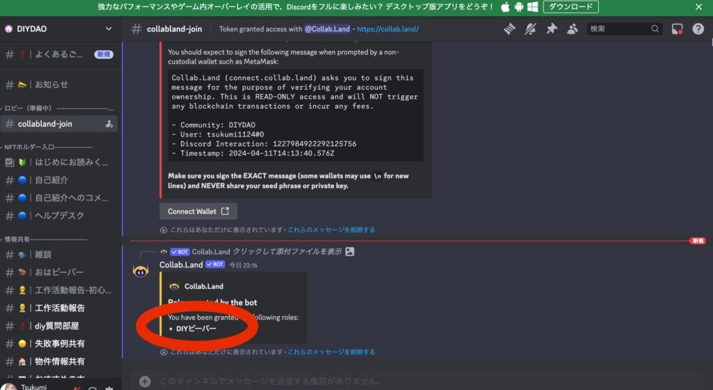 ディスコードに「DIYビーバー」と表示された画面